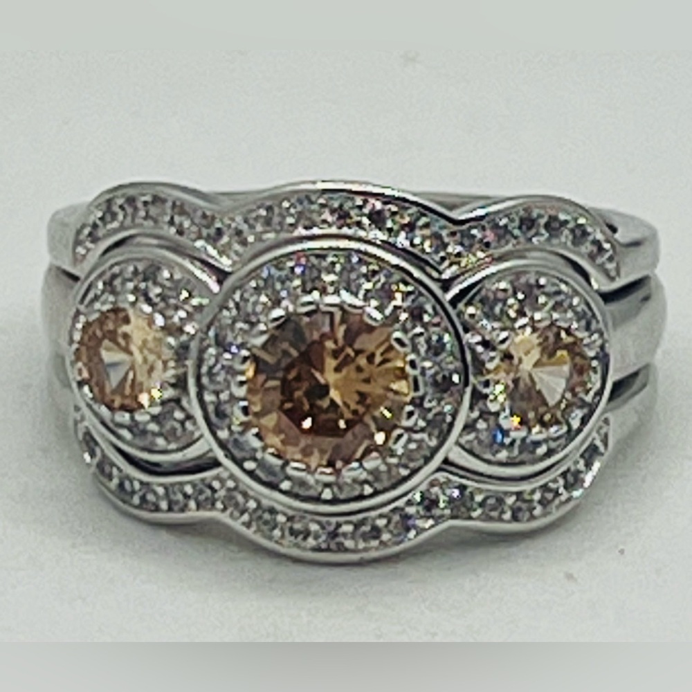 RETRO RING BOMB PARTY 3 PIECE RING MORGANITES ON HALO SETTING RBP2181 SIZE 10